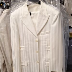 Elegant White Striped Boys Suit
